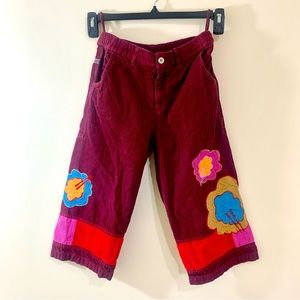 Oilily Maroon Burgundy Floral Corduroy Jeans Girls Sz 116 or 6Y